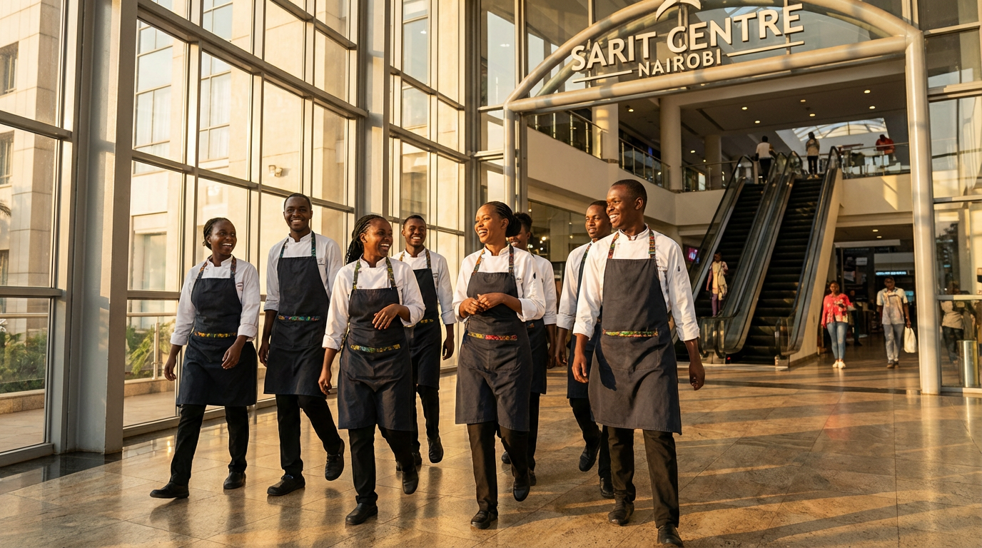Culinary students walking through Sarit Centre