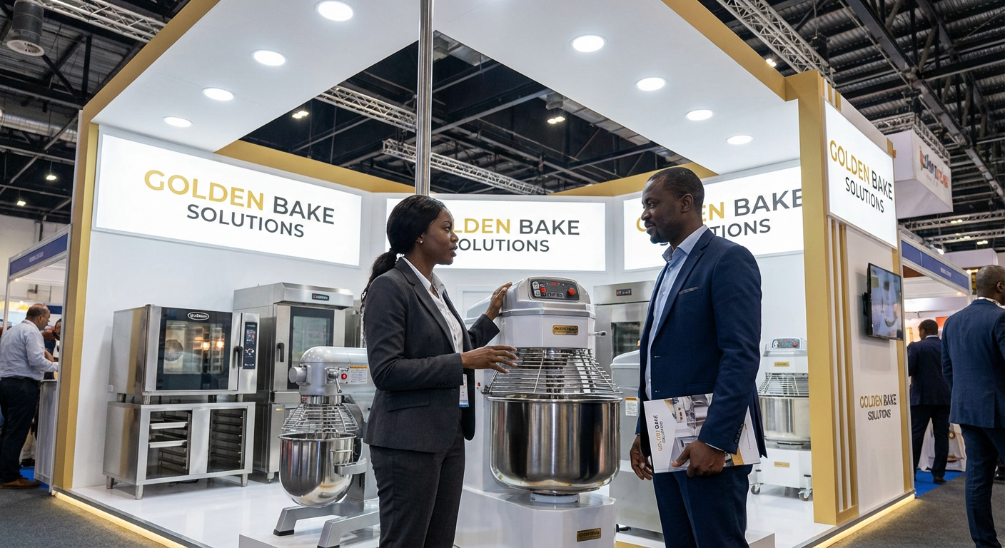 Premium exhibition booth with commercial baking equipment